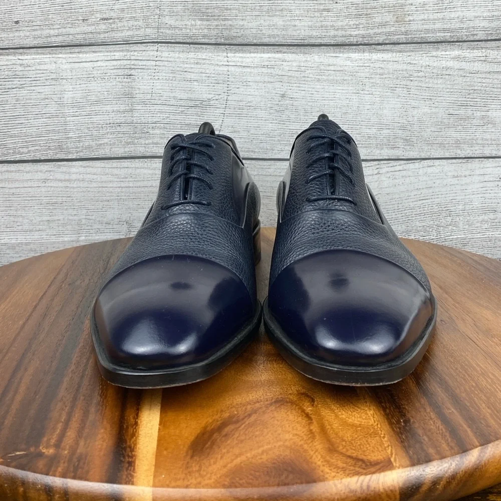 Pelle Line Bryan Cap Toe Deer Skin Navy Leather Oxford Men’s Size 11 EU 44